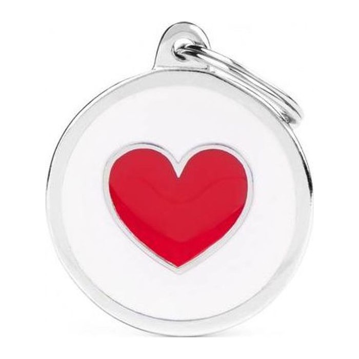 Chapa redonda Grande Blanco Corazón Rojo