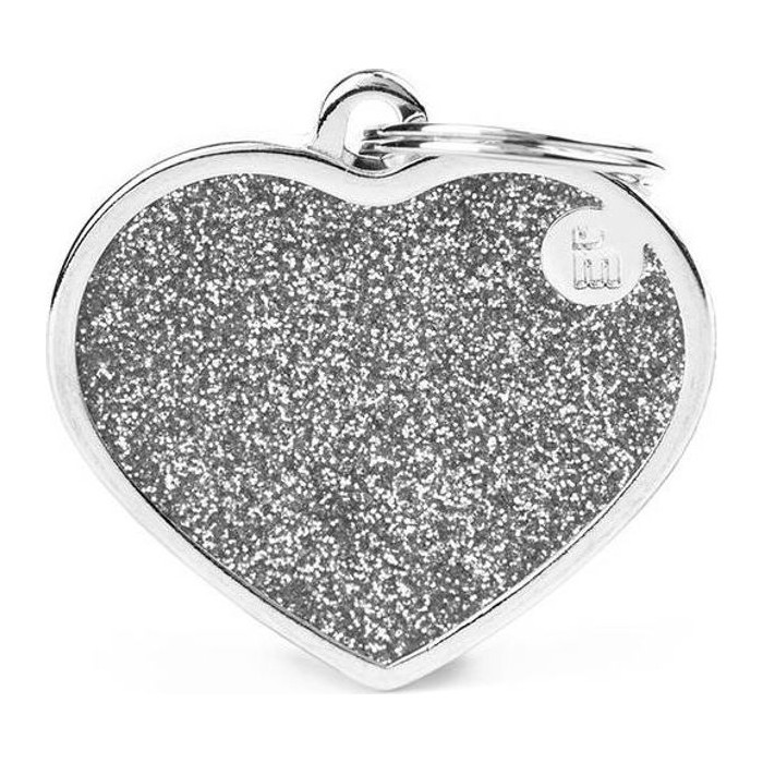 Chapa corazón L Glitter Gris Shine NEW