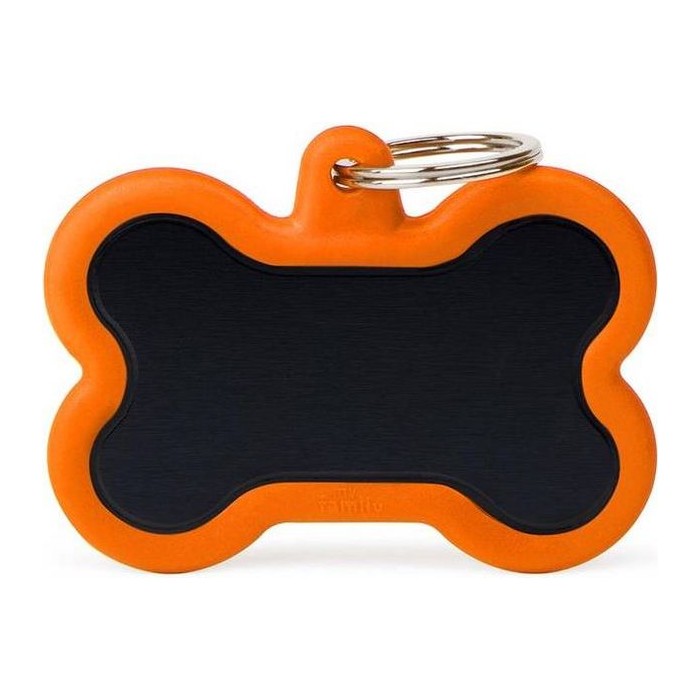 Chapa hueso XL Aluminio Negro Goma Naranja Memopet