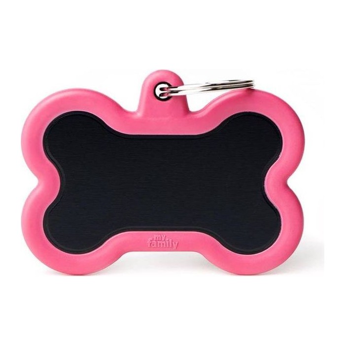 Chapa hueso XL Aluminio Negro Goma Rosa Memopet