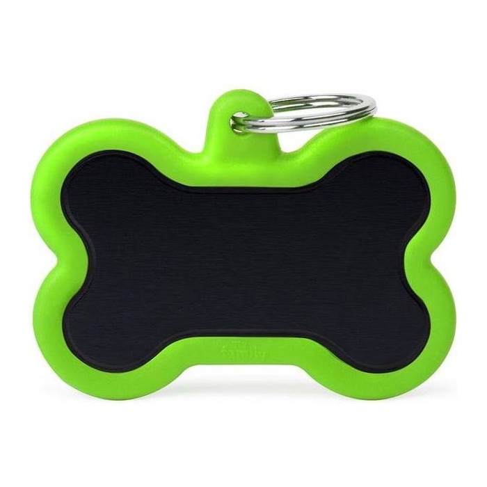 Chapa hueso XL Aluminio Negro Goma Verde Memopet