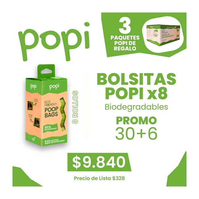 Popi 8 rollos caja cerrada 30+6 con 3 paquetes de Paños Popi de Regalo